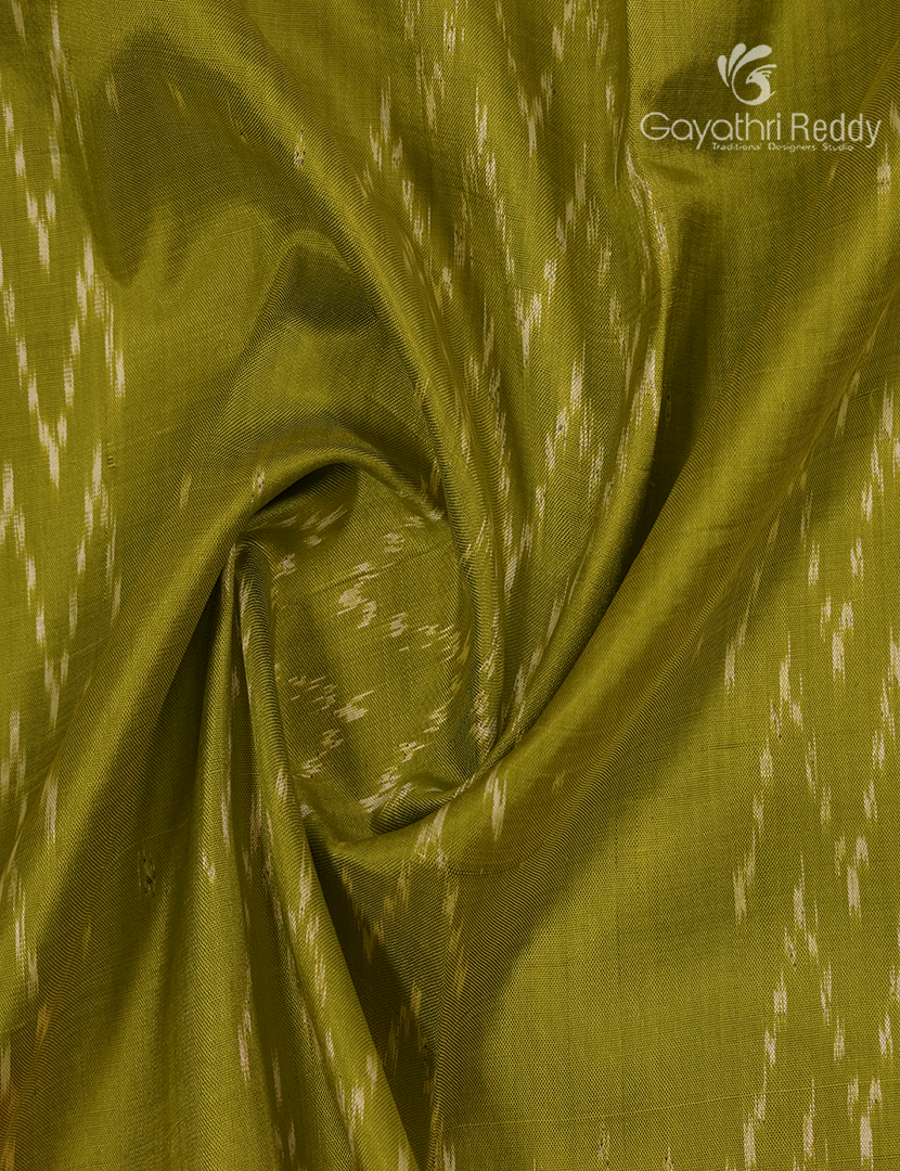 Pure Ikat Silk Saree in Henna Green and Red