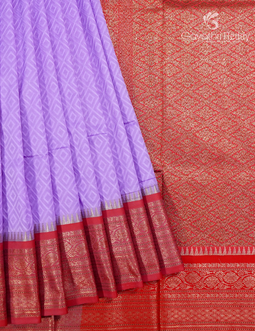 Semi Katan Silk Saree in Lavender and Red