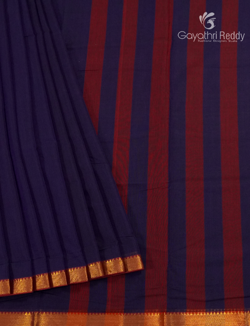 Pure Narayanpet Cotton Saree in Deep Navy Blue