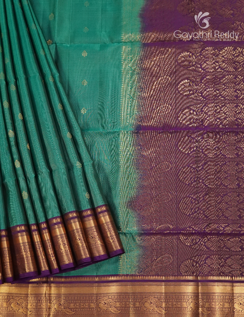 Pure Kanchipuram Soft Silk Saree in Sea Green and Deep Violet