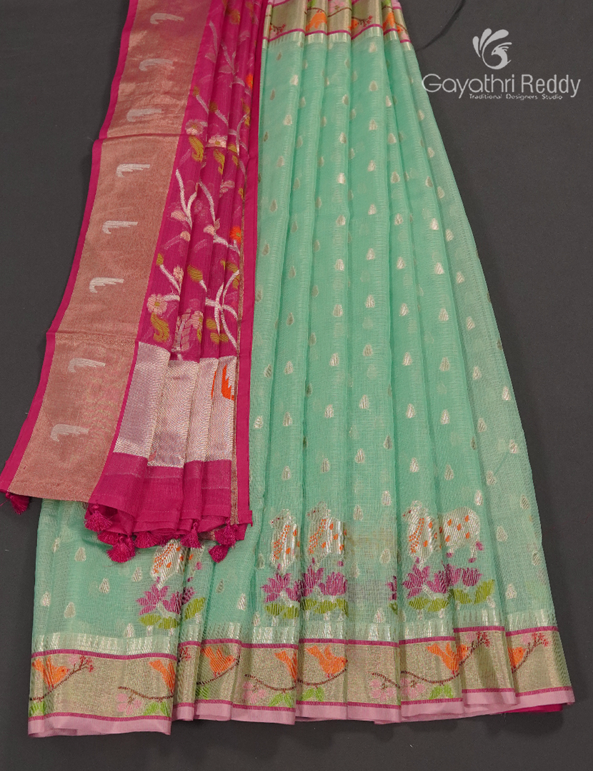 Banaras Kota Lehanga Set in Mint Green and Rani Pink