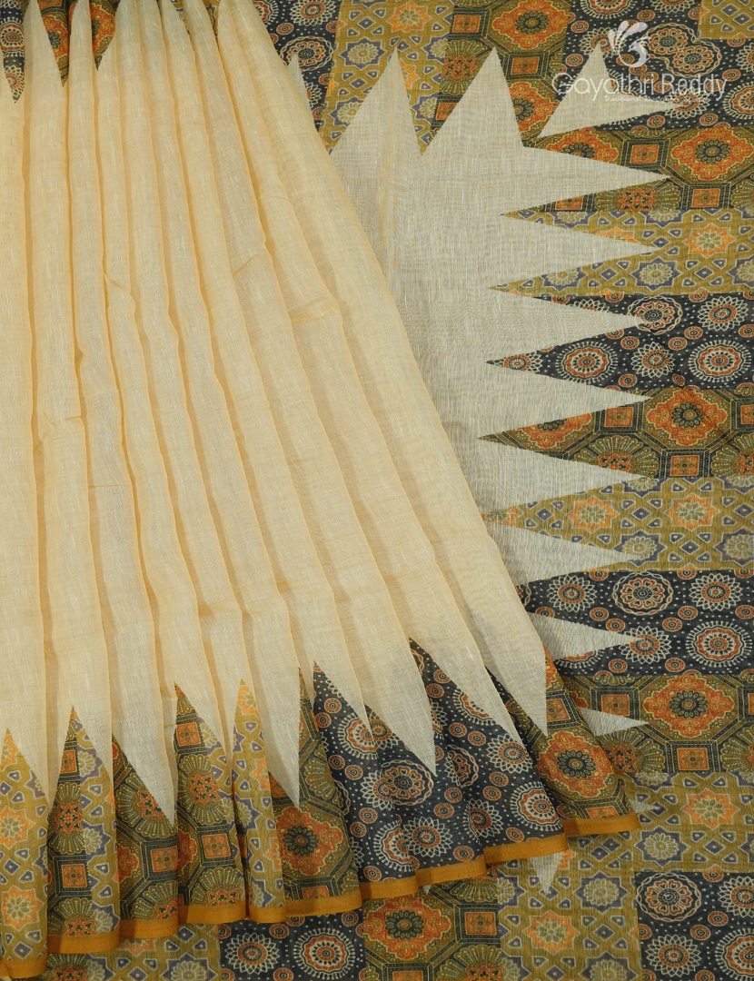 Pure Linen Saree in Pastel Yellow