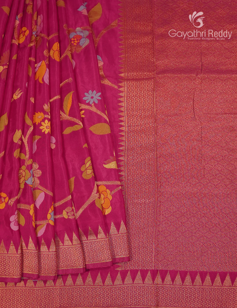 Pure Satin Silk Saree in Rani Pink