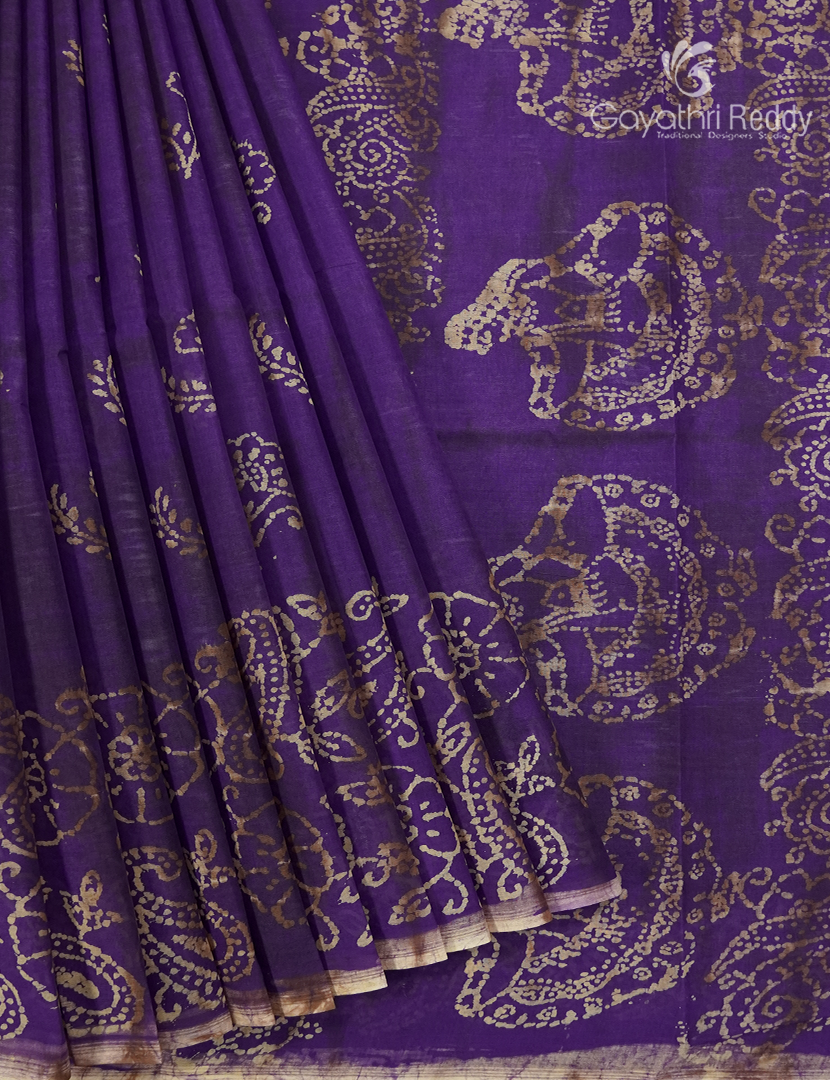 Cotton Batik Print Saree in Purple