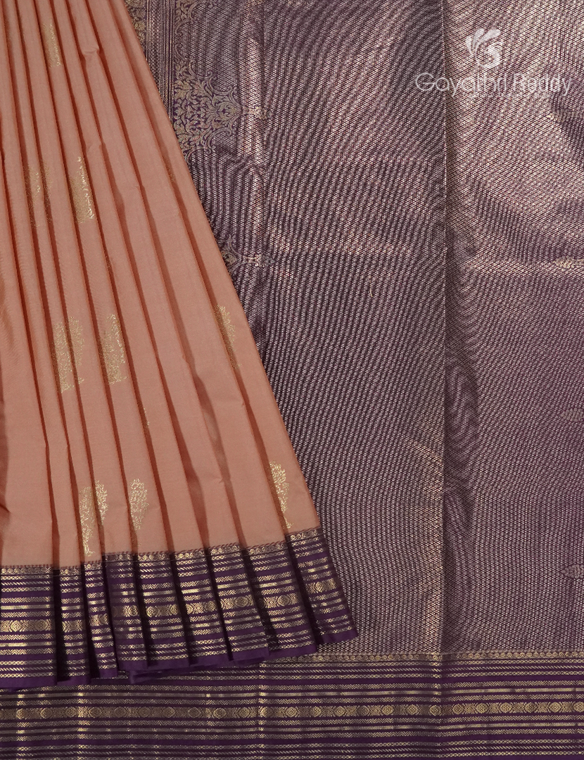Semi Kanchipuram Silk Saree in Beige and Deep Violet