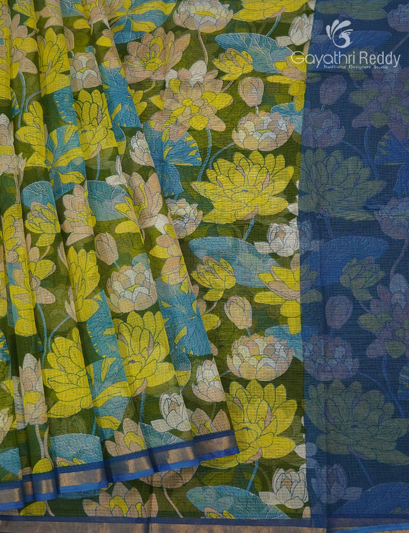 Premium Quality Cotton Kota Saree in Mehendi Green and Blue