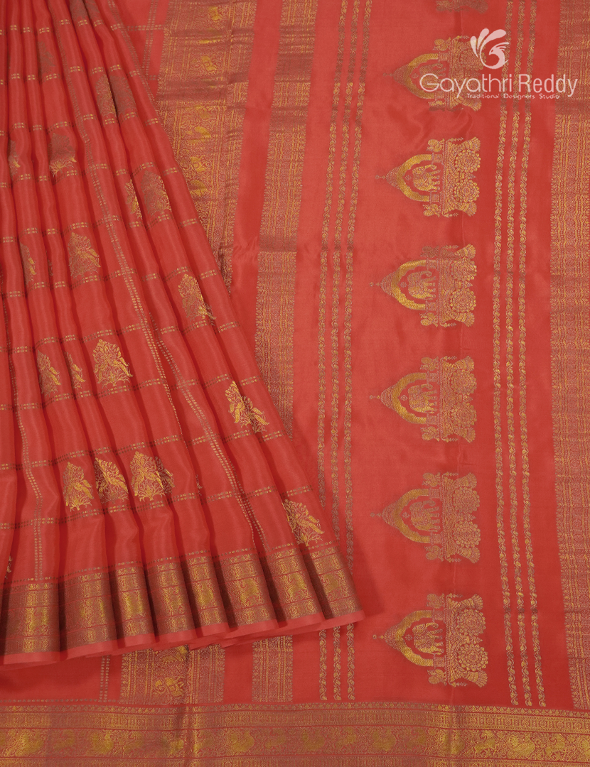 Pure Mysore Silk Saree in Peachish Orange