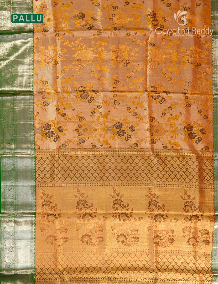 Pure Kanjivaram Wedding silk in Copper and Bottle green