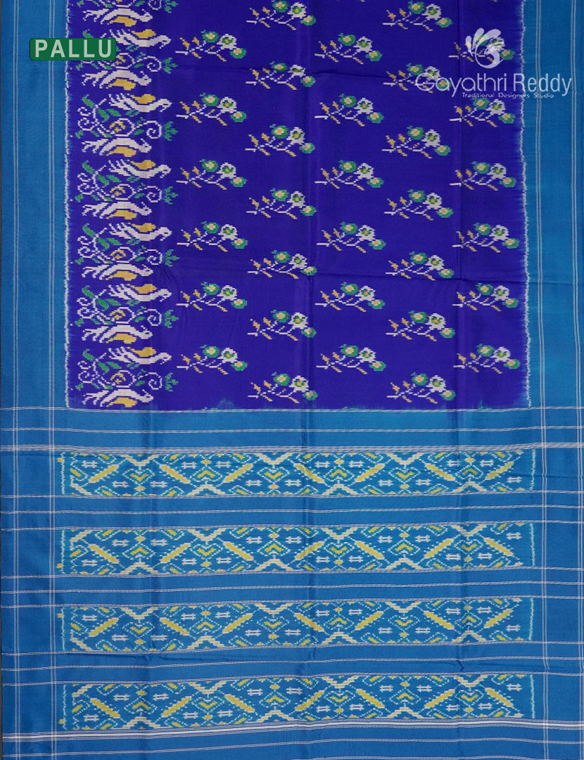 Pure Ikat Silk Saree in Deep Blue and Sky Blue