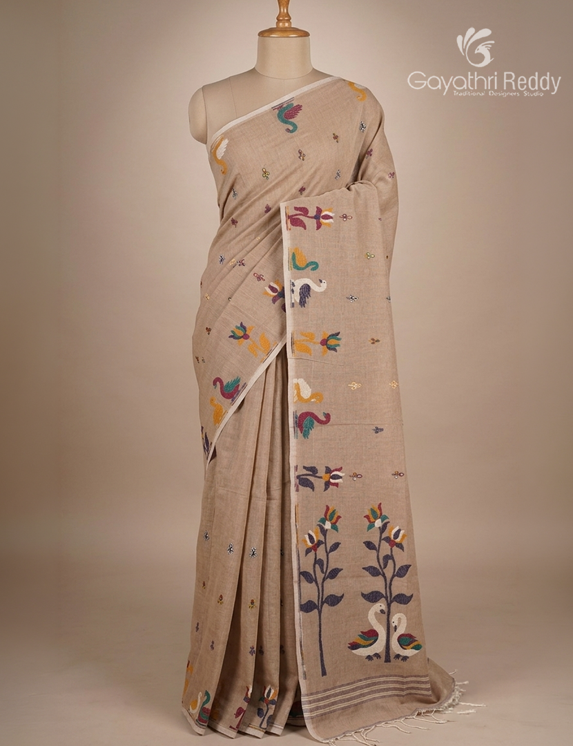 Jamdani Cotton Saree in Beige
