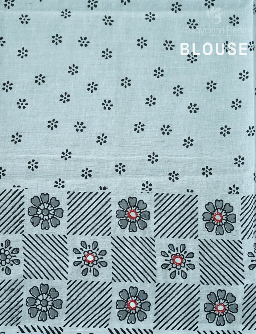 MULMUL COTTON SAREE WITH PRINT AND HANDWORK-MC1941