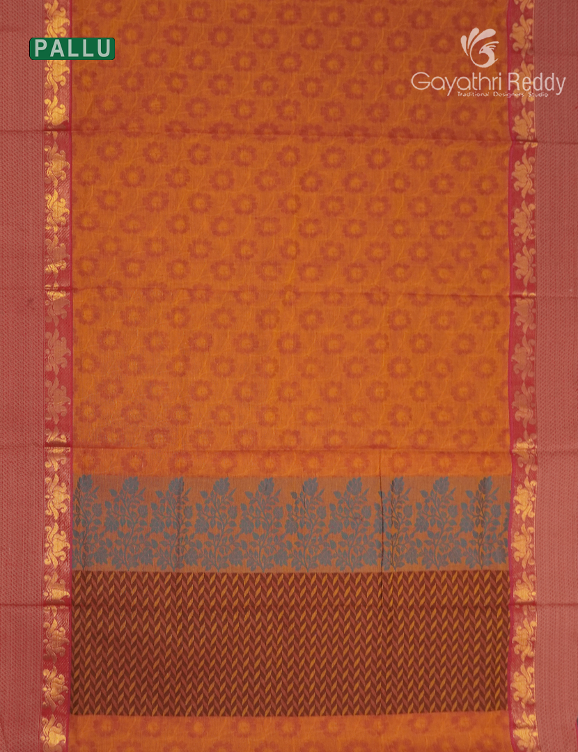 Pure Kanchi Cotton Saree in Orange
