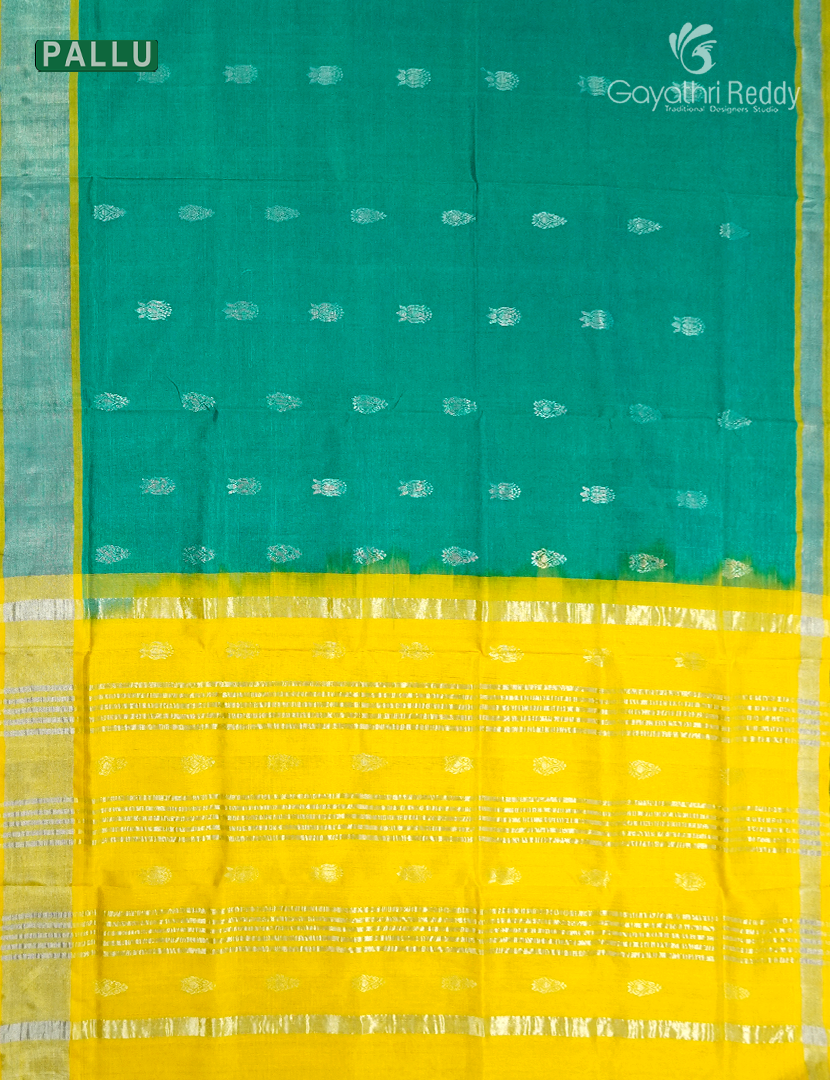 Pure Arani Sico Saree in Sea green and Lime yellow
