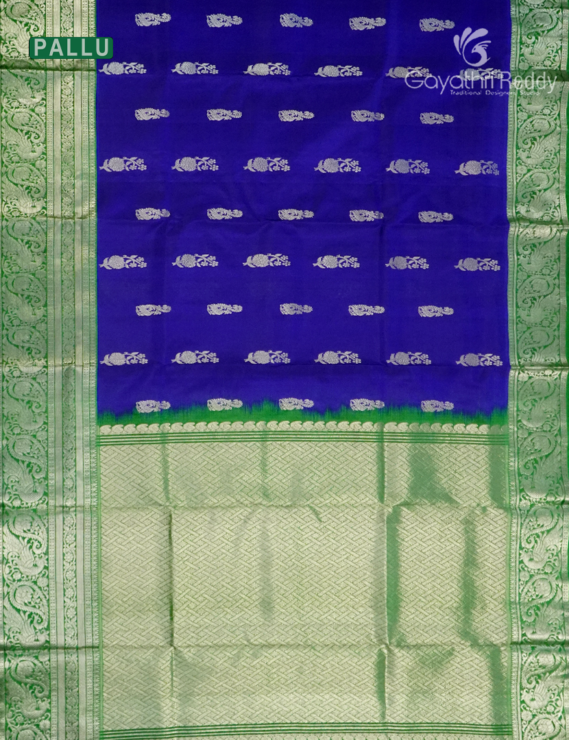 Pure Venkatagiri Silk Saree in Deep Blue and Green