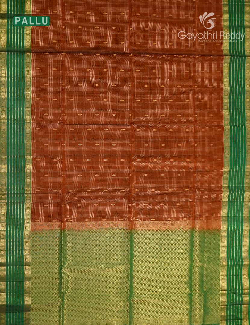Pure Kanchipuram Vintage Silk Saree in Rust Orange and Green