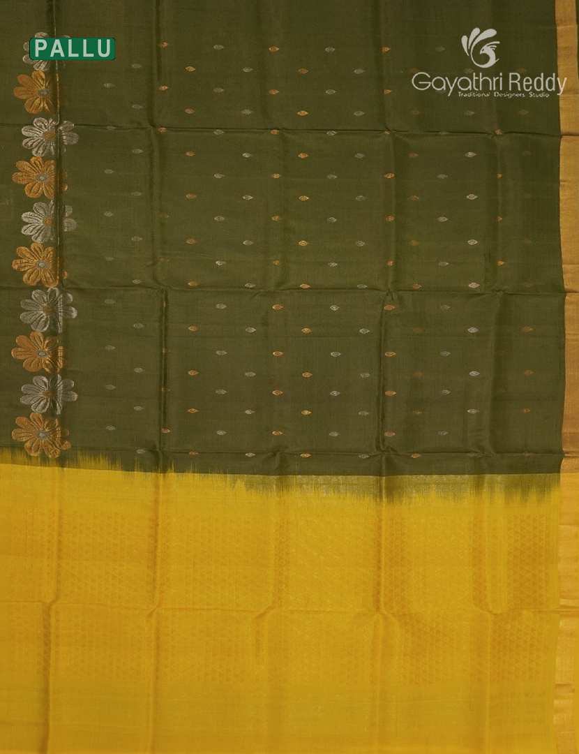 Pure Uppada Silk Saree in Olive Green and Yellow