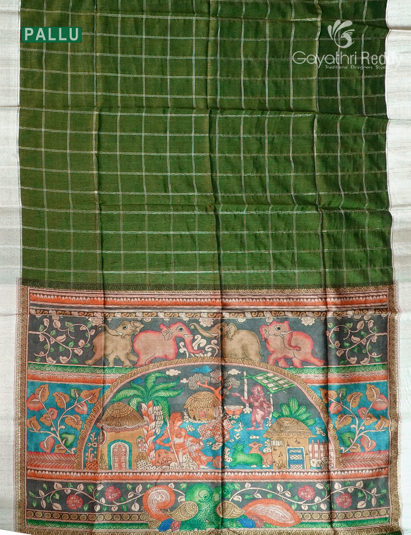 Semi Tussar Saree in Olive Green