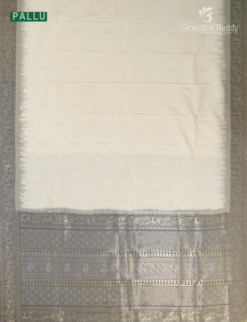 Semi Kanchipuran Silk Saree in Cream and Grey