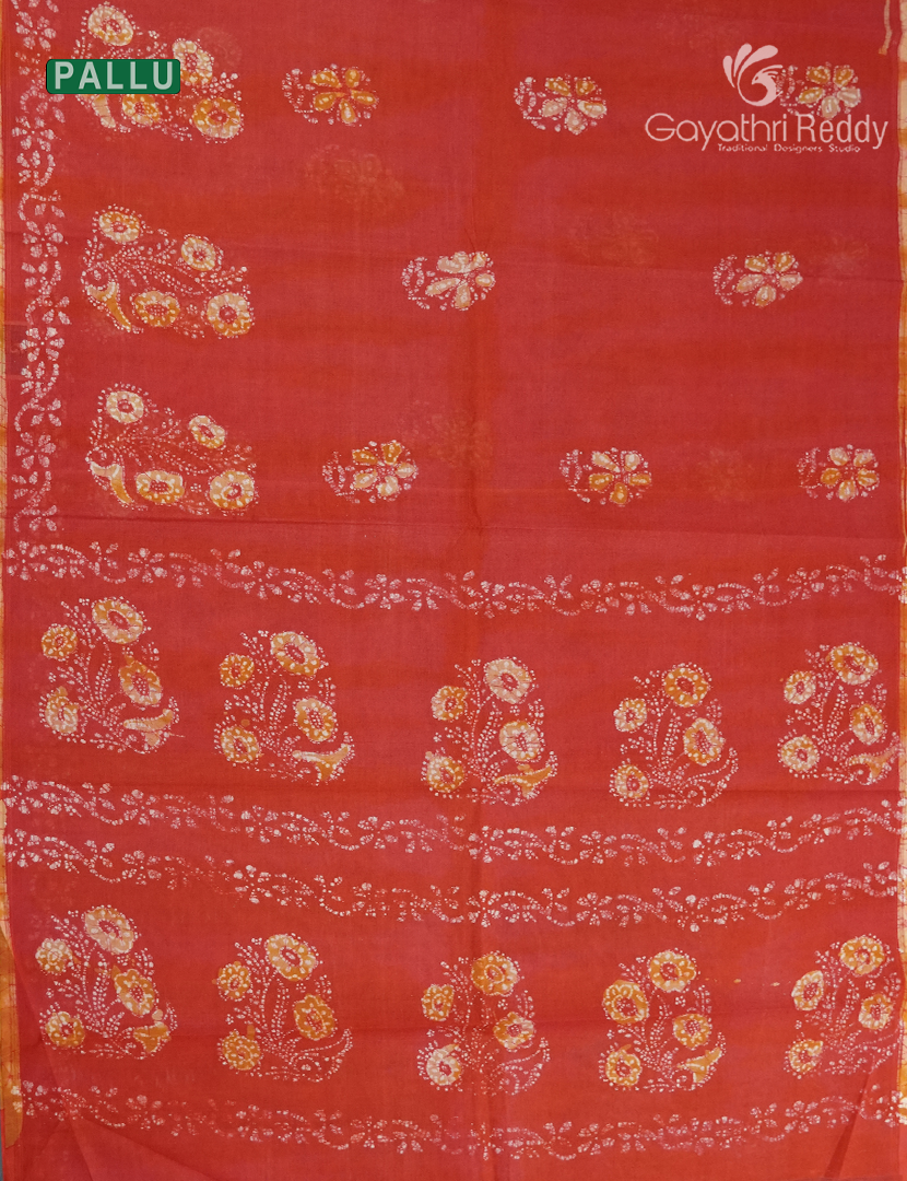 Cotton Batik Print Saree in Orange