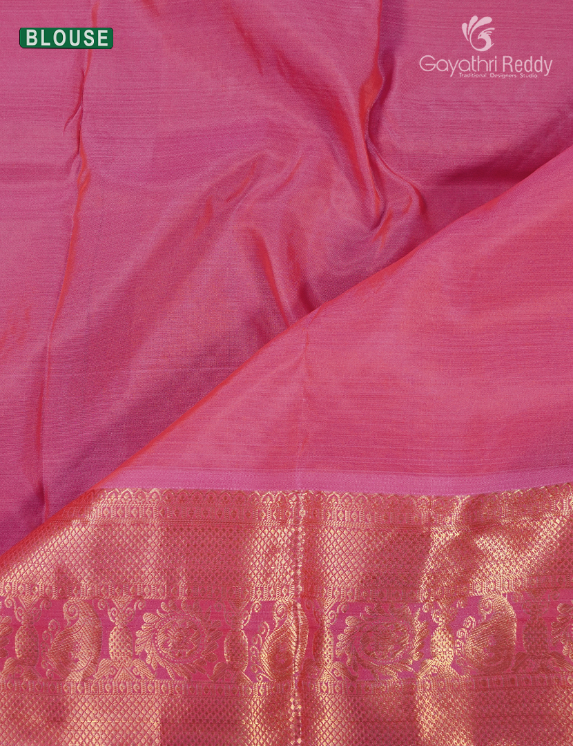 Pure Kanchipuram Silk Saree in Orange and Baby Pink