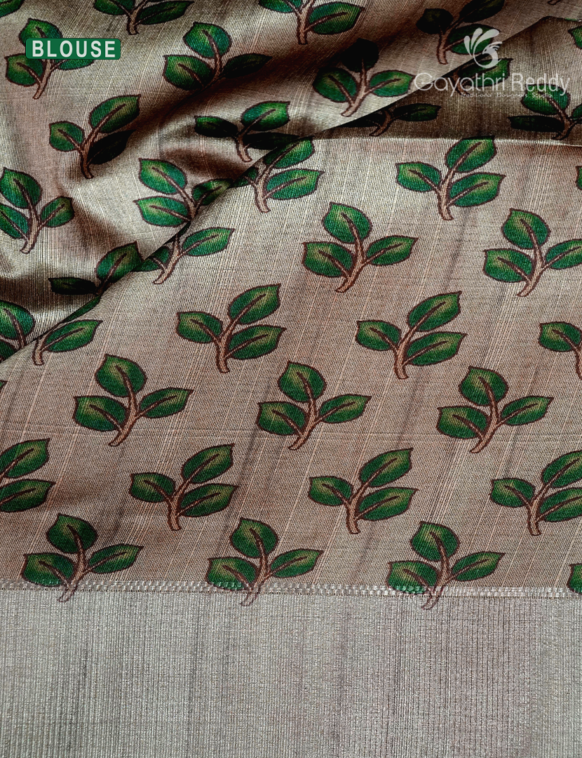 Semi Tussar Saree in Olive Green