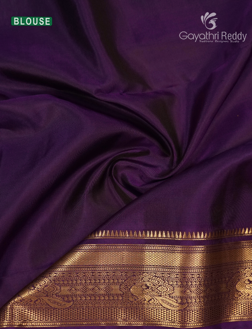 Pure Kanchipuram Soft Silk Saree in Sea Green and Deep Violet