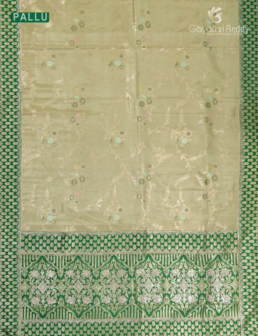 Semi Kanchipuram Silk Fancy Saree in Light Olive Green and Mehendi Green