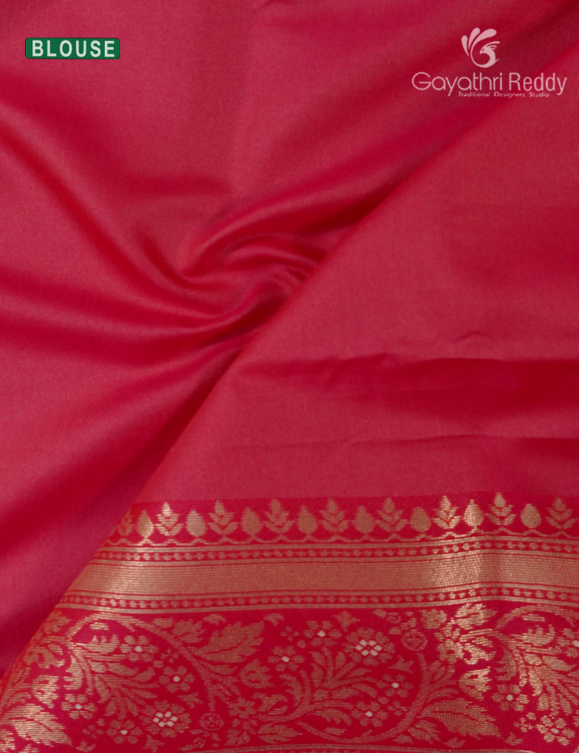 Semi Kanchipuram Art Silk Saree in Ivory and Rani Pink