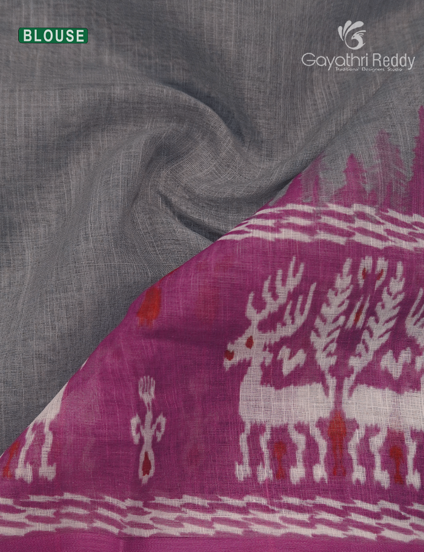 Linen Cotton Saree in Grey