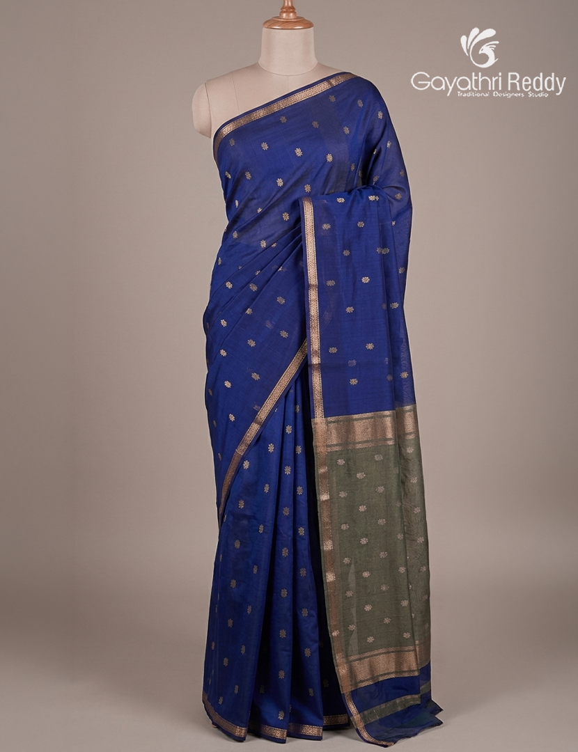 Kanchipuram Sico Saree in Navy Blue and Olive Grey