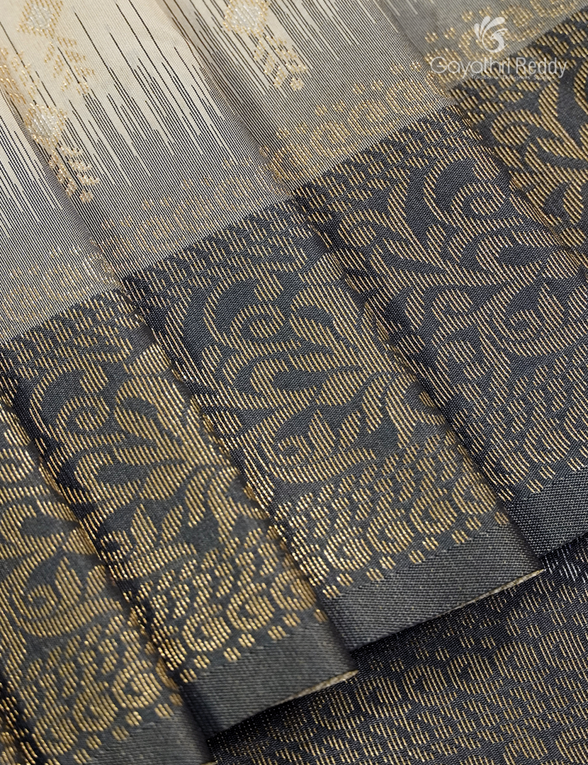 Semi Kanchipuran Silk Saree in Cream and Grey