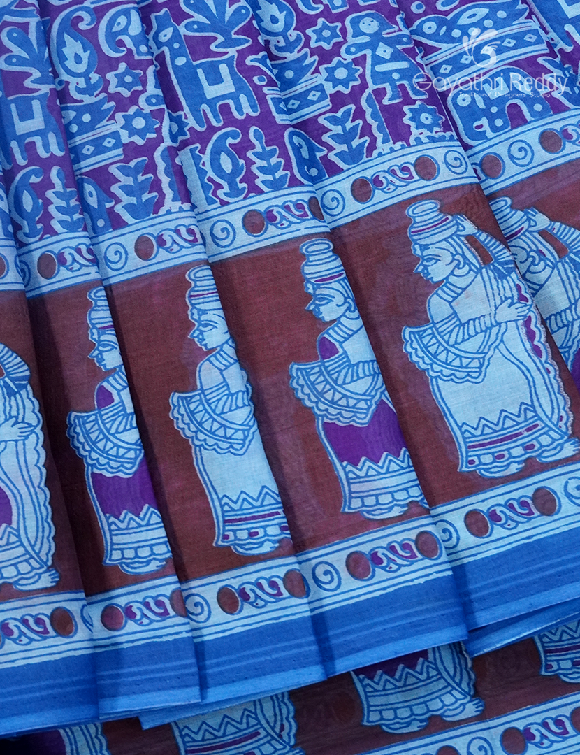Pure MulMul Cotton Saree in Powder Blue and Maroon