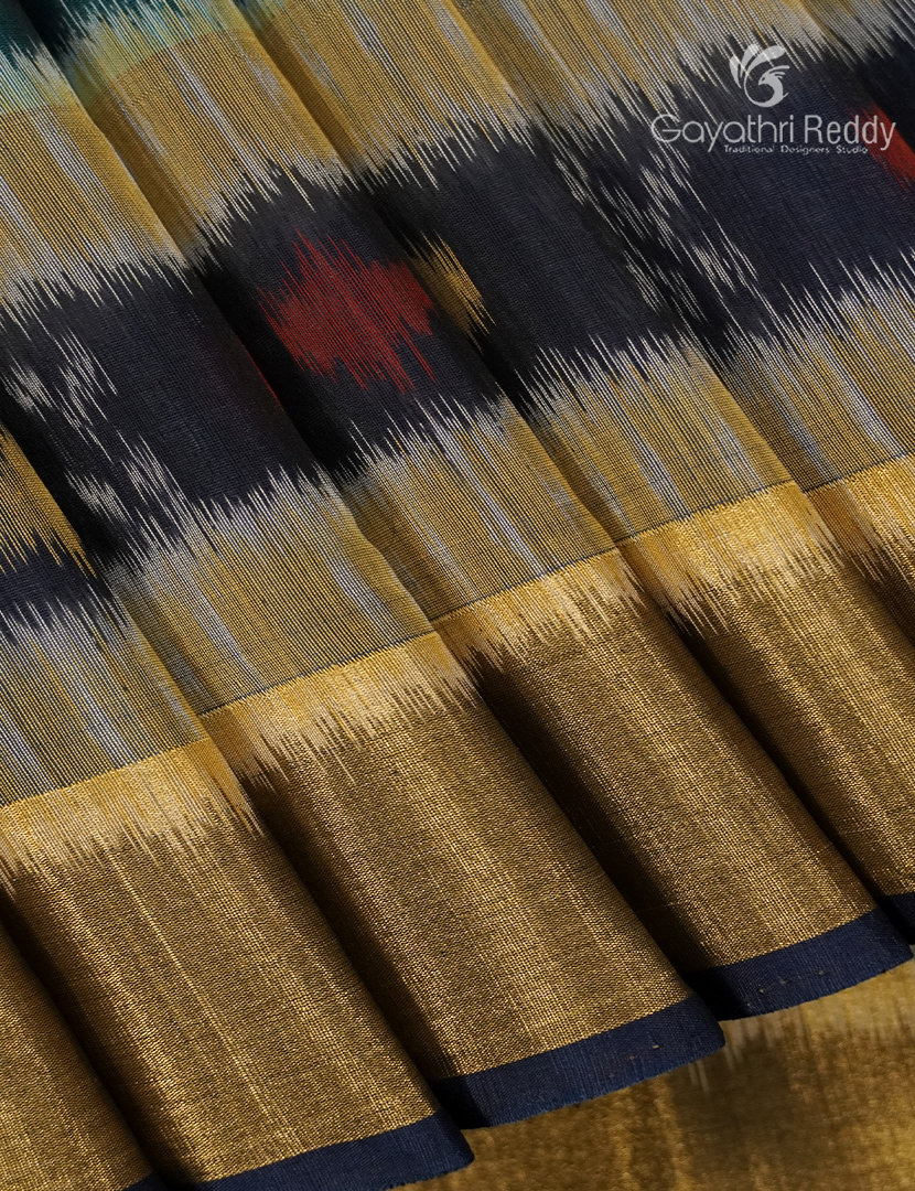 Kanchipuram Sico Saree in Mustard and Navy Blue