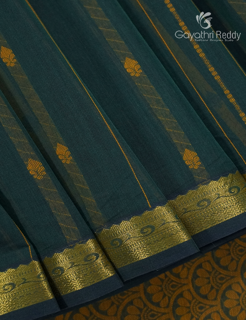 Pure Kanchi Cotton Saree in Deep Peacock Blue