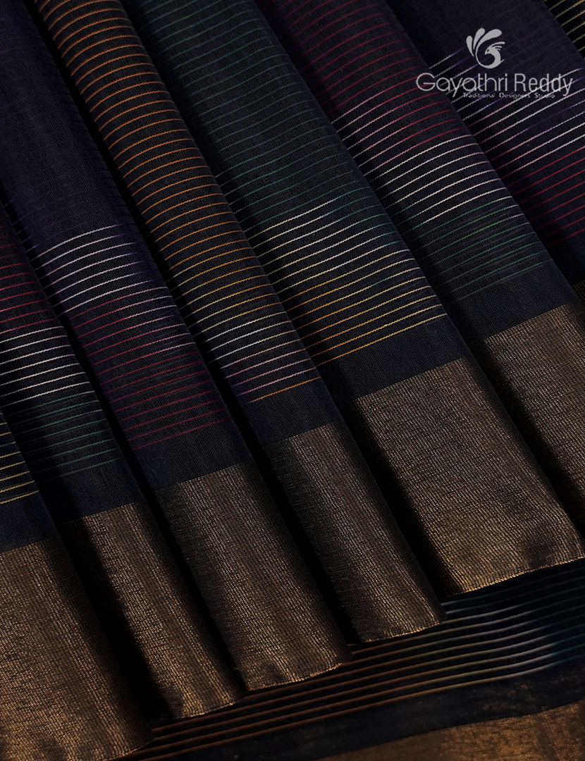 Semi Ikat Sico Saree in Navy Blue