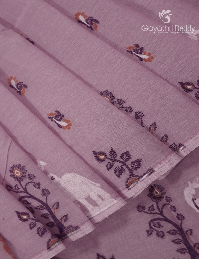 Jamdani Cotton Saree in Baby Pink