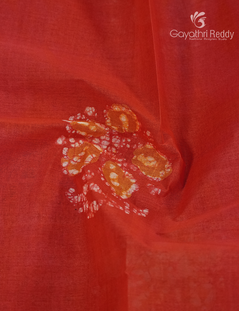 Cotton Batik Print Saree in Orange