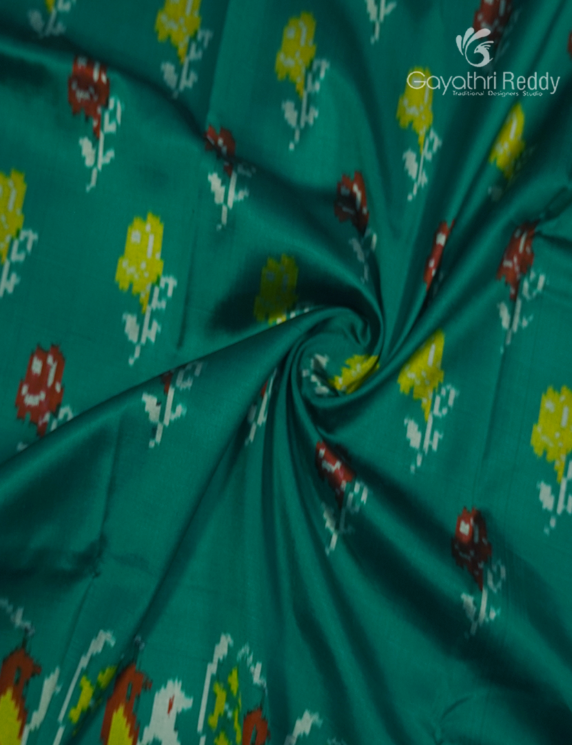 Pure Ikat Silk Saree in Rama Green and Brick Red