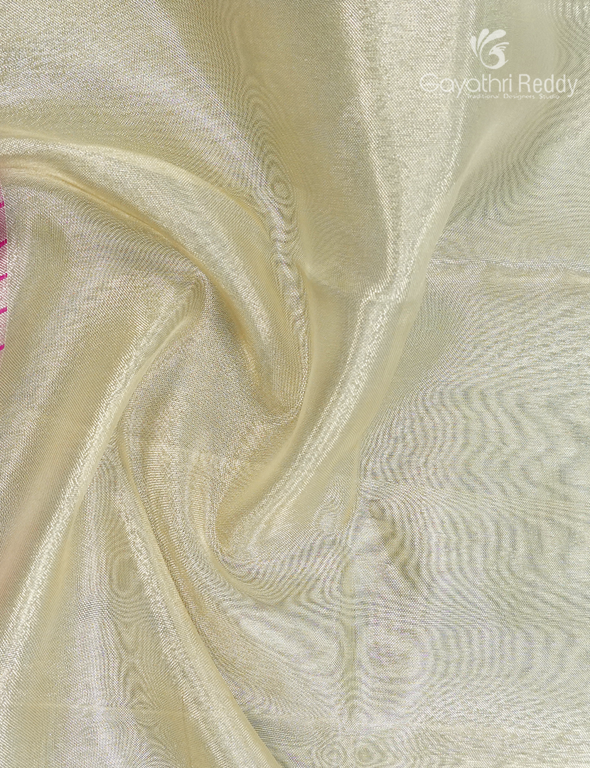 Semi Tissue Gadwal Saree in Cream and Rani Pink