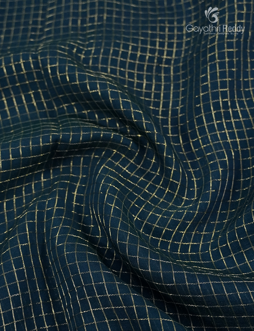 Semi Mysore Crepe Saree in Deep Peacock Blue and Red