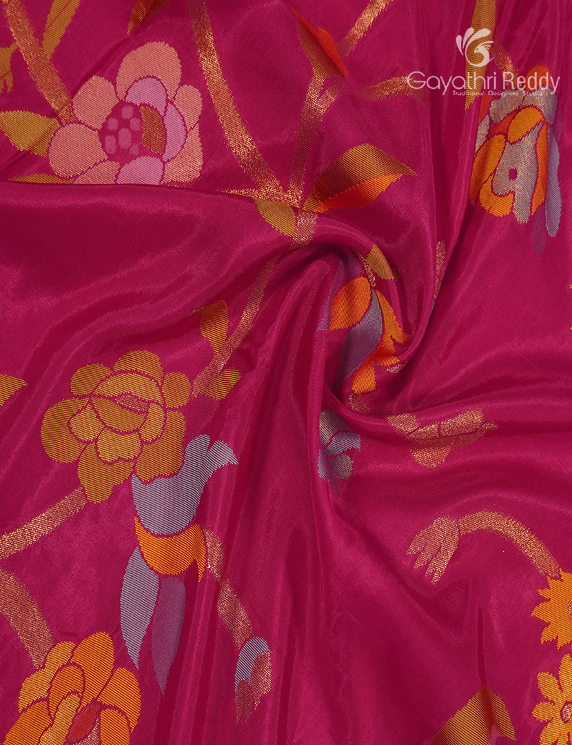 Pure Satin Silk Saree in Rani Pink