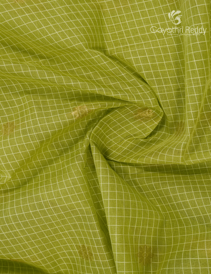 Pure Gadwal Cotton Saree in Apple Green and Deep Brown