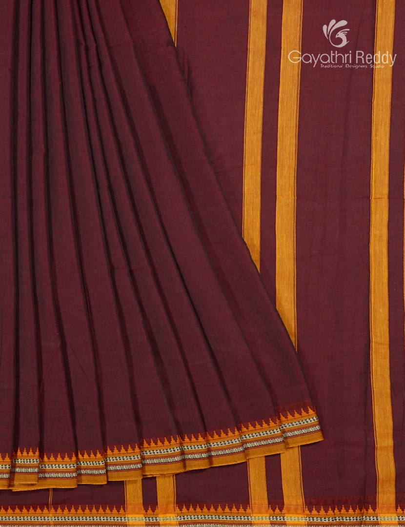 Pure Naranyanpet Cotton Saree in Deep Maroon