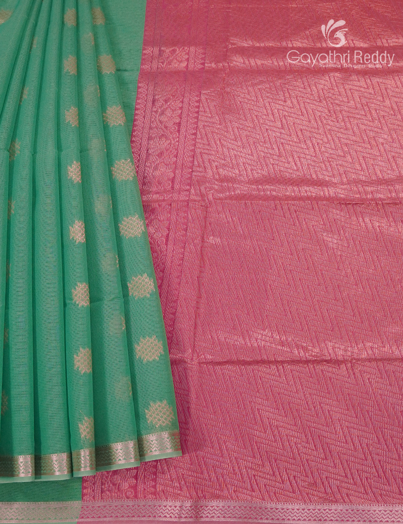 Kanchipuram Sico Saree in Sea Green and Rose Pink