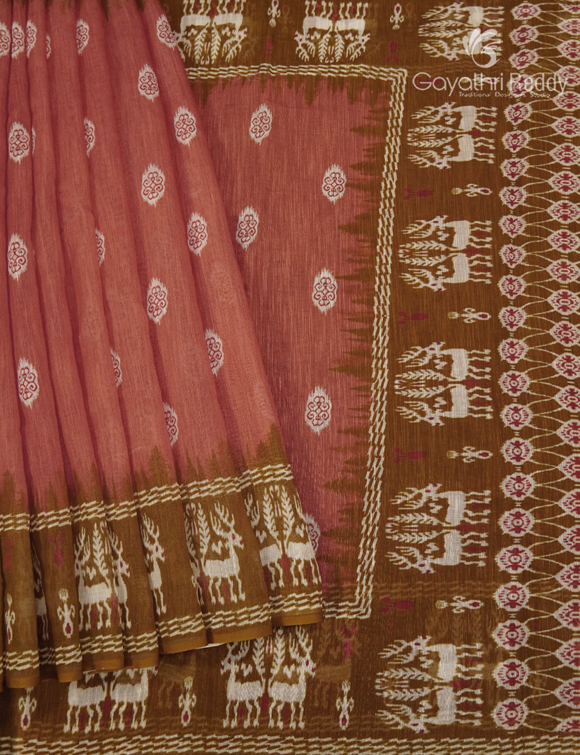 Linen Cotton Saree in Peach