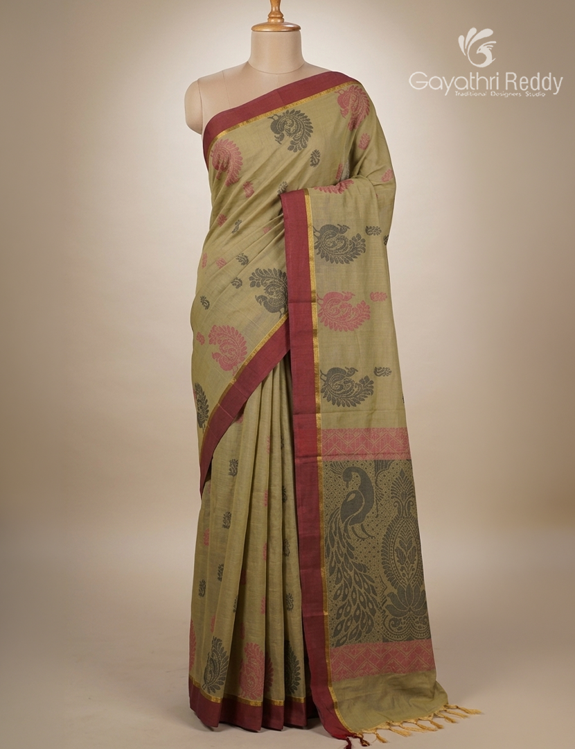 Pure Kanchi Cotton Saree in Light Beige