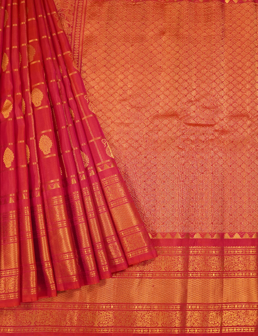 Pure Gadwal Silk Saree in Ruby Pink