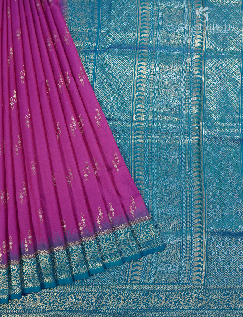 Semi Kanchipuran Silk Saree in Deep Magenta Pink and Rama Blue