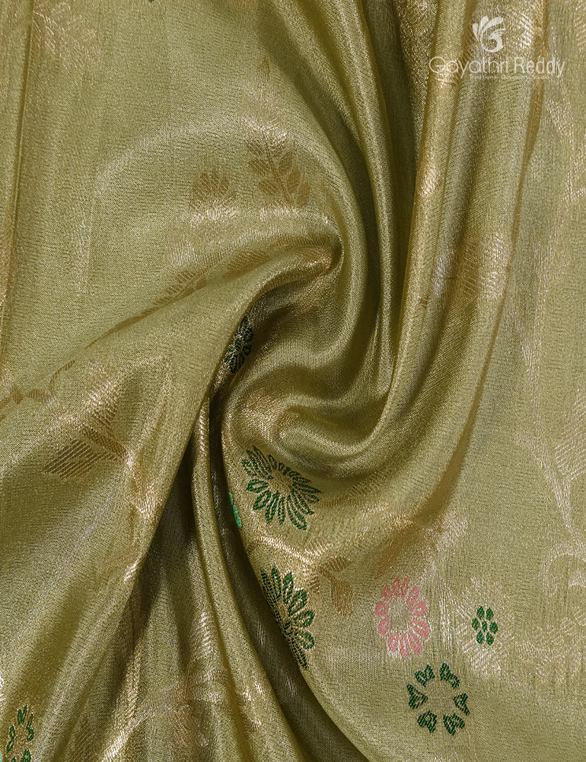 Semi Kanchipuram Silk Fancy Saree in Light Olive Green and Mehendi Green