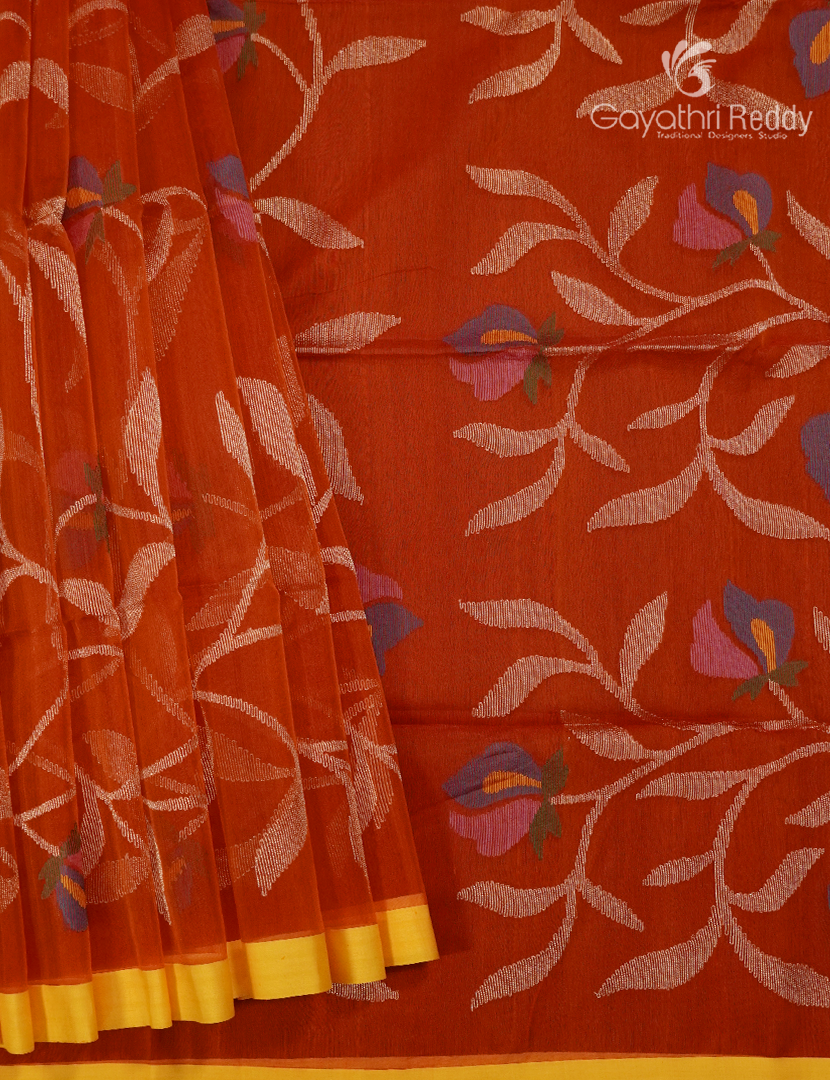 Pure Jamdani Kora Saree in Brick Orange